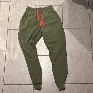 Figs Olive Jogger Pants with orange Drawstring